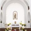 Pew ends with flowers and greenery